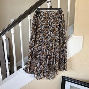 Cato Asymmetrical Floral Skirt in Black and Brown